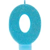 Party City Baking Supplies-Glitter Caribbean Blue Number 0 Birthday Candle