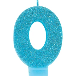 Party City Baking Supplies-Glitter Caribbean Blue Number 0 Birthday Candle