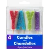 Party City Baking Supplies-Glitter Yay! Toothpick Candle Set 4Pc