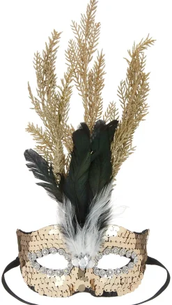 Party City Masquerade|Gold Leaf & Black Feather Masquerade Mask