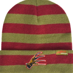 Party City Hats-Green & Red Embroidered Freddy Krueger Glove Striped Acrylic Knit Beanie - A Nightmare On Elm Street