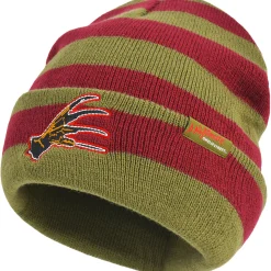 Party City Hats-Green & Red Embroidered Freddy Krueger Glove Striped Acrylic Knit Beanie - A Nightmare On Elm Street