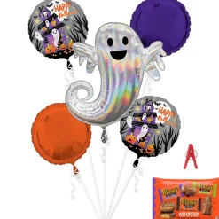 Party City Balloons|Haunted House Halloween Foil Balloon Bouquet With Candy, 7Pc