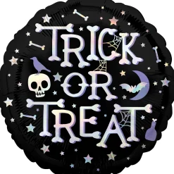 Party City Balloons|Iridescent Bones & Stars Trick-Or-Treat Round Foil Balloon, 18In