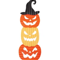 Party City Yard Stakes & Signs|Jack-O'-Lantern Corrugated Metal Stacked Sign, 9.8In X 28In