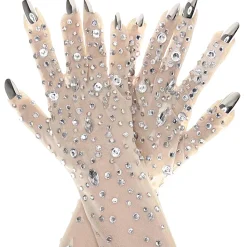 Party City Gloves|Jeweled Nude Mesh Gloves