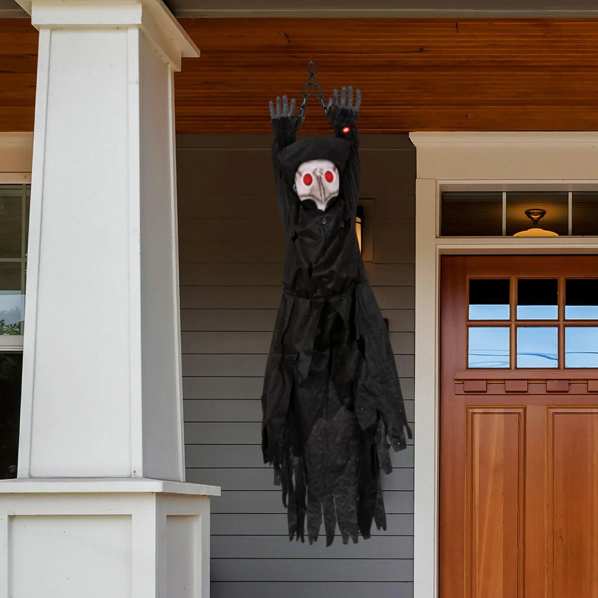 Party City Window & Wall Décor|Light-Up Animated Plague Doctor Plastic & Fabric Hanging Decoration With Sounds, 53In