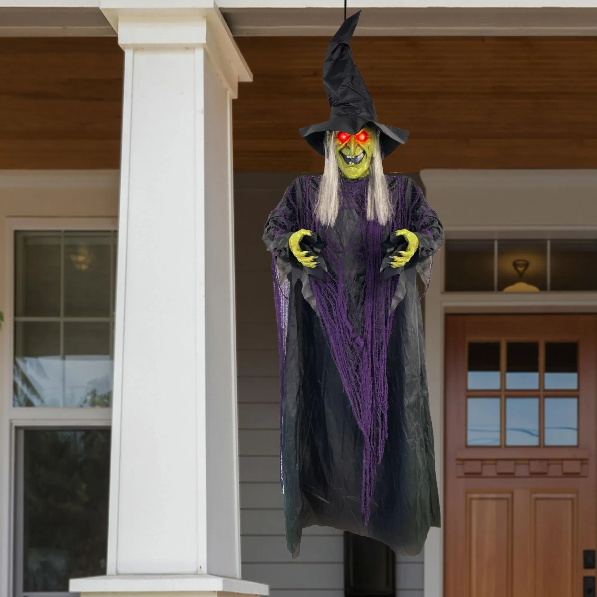 Party City Hanging Decorations|Light-Up Cackling Witch Hanging Halloween Decoration, 6Ft