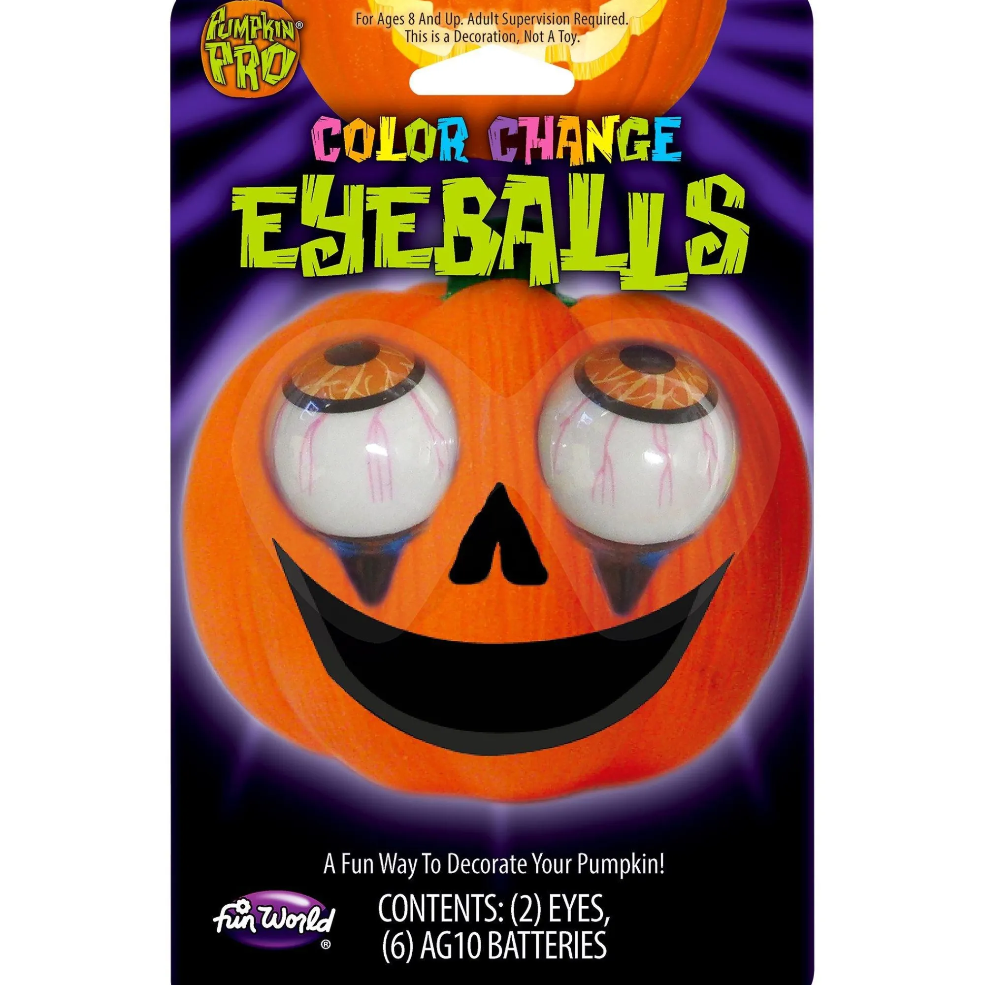 Party City Strobe Lights & Black Lights|Light-Up Color Changing Pumpkin Eyeballs 2Ct
