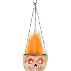Party City Decorations|Light-Up Flaming Skull Sconce, 18.25In - Halloween Decoration