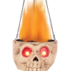 Party City Decorations|Light-Up Flaming Skull Sconce, 18.25In - Halloween Decoration