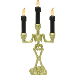 Party City Skeletons|Light-Up Gold Skeleton Plastic Candelabra, 6.3In X 14In