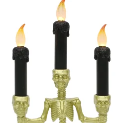 Party City Skeletons|Light-Up Gold Skeleton Plastic Candelabra, 6.3In X 14In