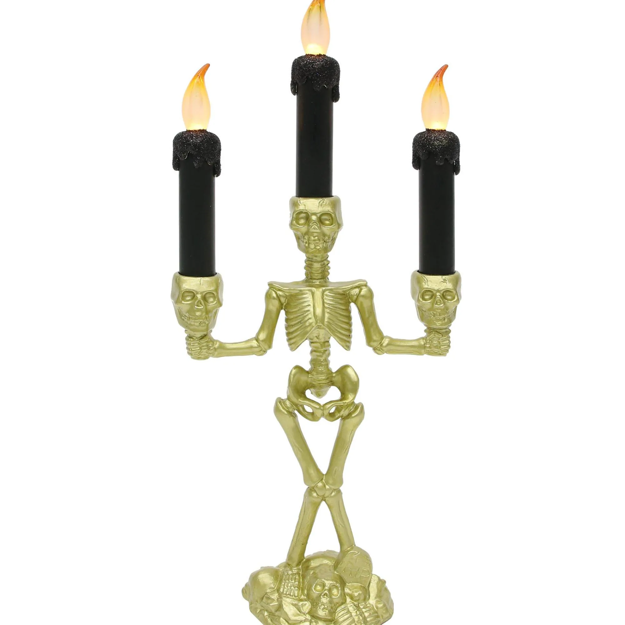 Party City Boneyard Glam|Light-Up Gold Skeleton Plastic Candelabra, 6.3In X 14In