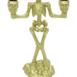 Party City Boneyard Glam|Light-Up Gold Skeleton Plastic Candelabra, 6.3In X 14In