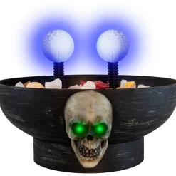 Party City Wicked Haunting|Light-Up Motion-Activated Electrode Skull Halloween Plastic Candy Bowl With Sounds, 8.5In X 7In
