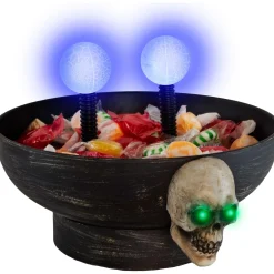 Party City Wicked Haunting|Light-Up Motion-Activated Electrode Skull Halloween Plastic Candy Bowl With Sounds, 8.5In X 7In