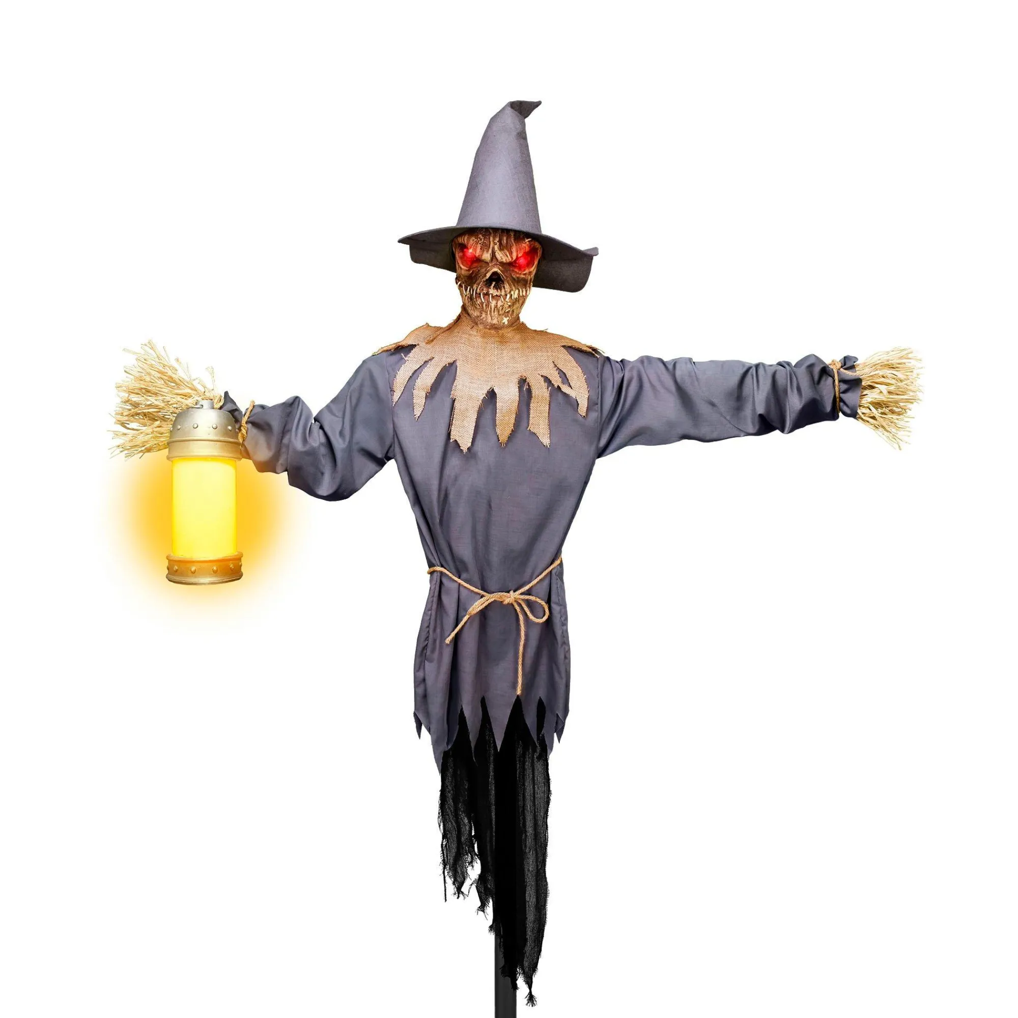 Party City Animatronics|Light-Up Motion-Activated Scarecrow & Lantern Plastic & Fabric Yard Stake With Sounds, 7.8Ft