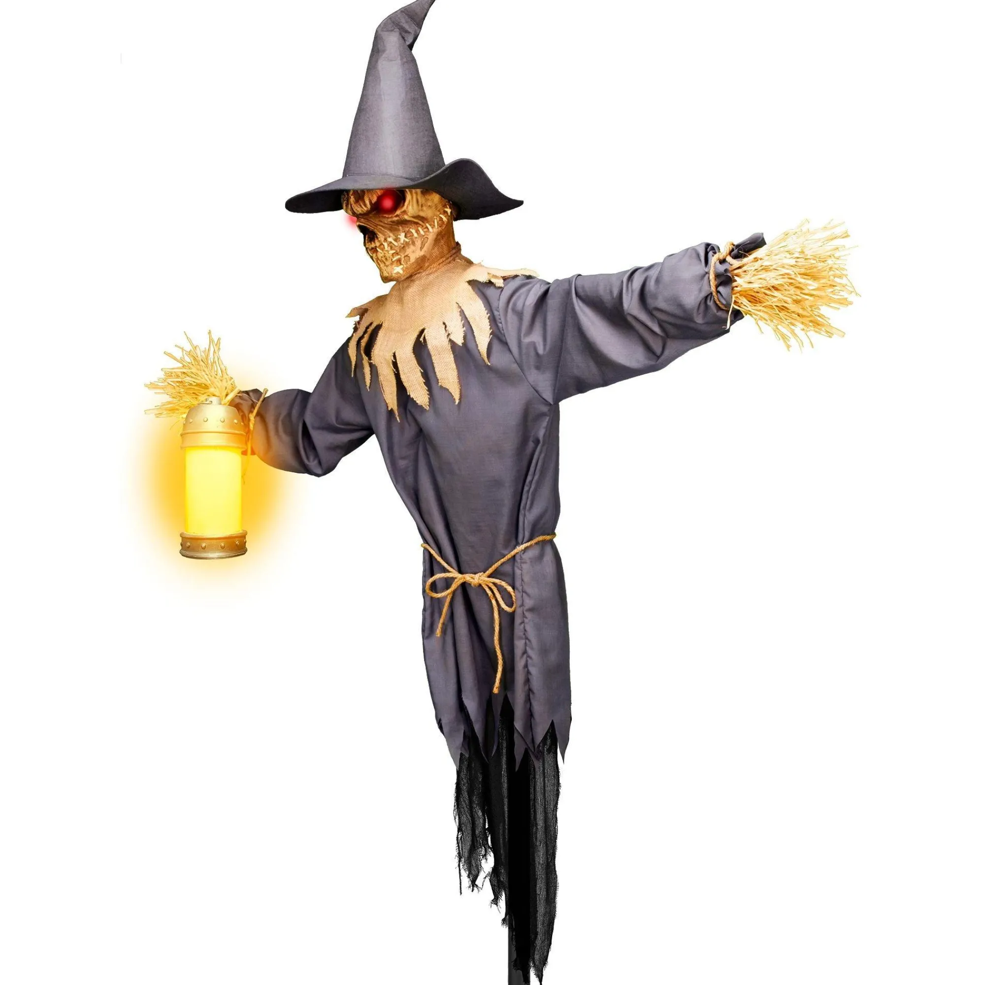 Party City Animatronics|Light-Up Motion-Activated Scarecrow & Lantern Plastic & Fabric Yard Stake With Sounds, 7.8Ft