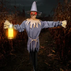 Party City Animatronics|Light-Up Motion-Activated Scarecrow & Lantern Plastic & Fabric Yard Stake With Sounds, 7.8Ft
