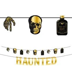 Party City Decorations|Metallic Glam Boneyard Black & Gold Haunted Banners, 2Ct