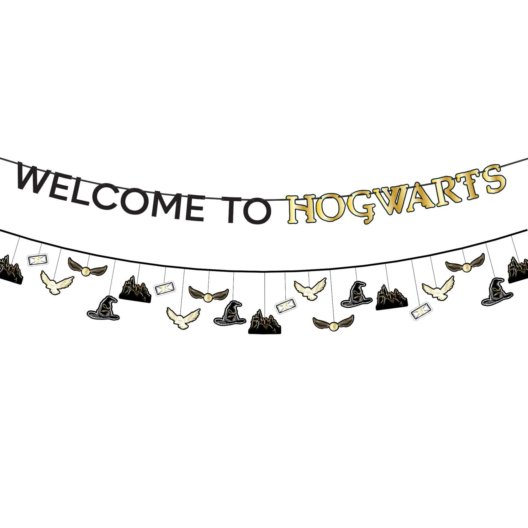 Party City Harry Potter Hogwarts|Metallic Harry Potter Cardstock Banners, 12Ft, 2Ct