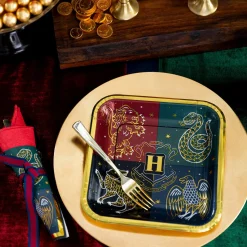 Party City Harry Potter Hogwarts|Metallic Hogwarts United Square Paper Dessert Plates, 7In, 8Ct - Harry Potter
