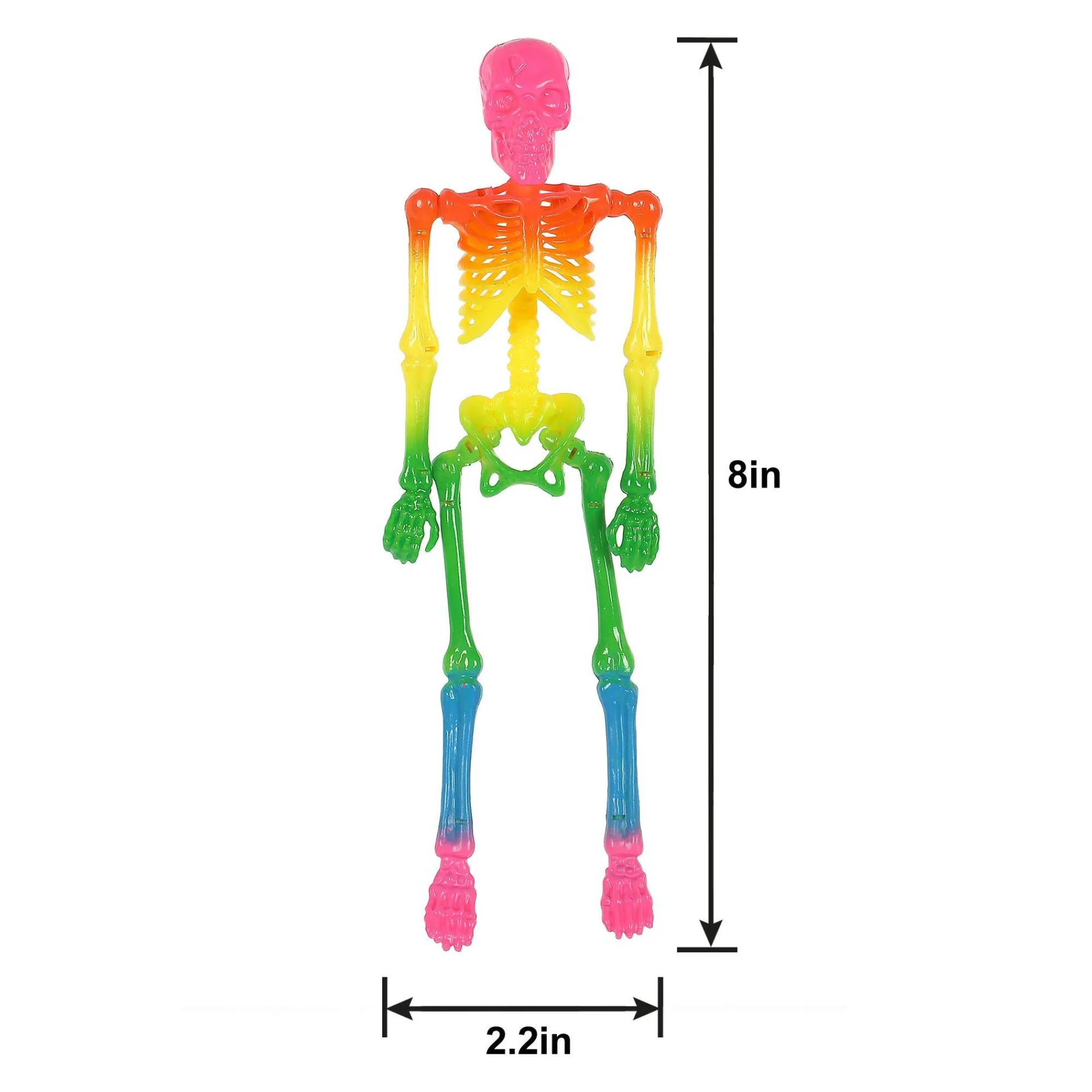 Party City Skeletons|Mini Rainbow Poseable Plastic Hanging Skeleton, 8In