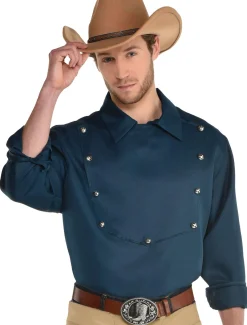 Men Party City Cowboy & Western|Navy Blue Cowboy Collared Shirt For Adults