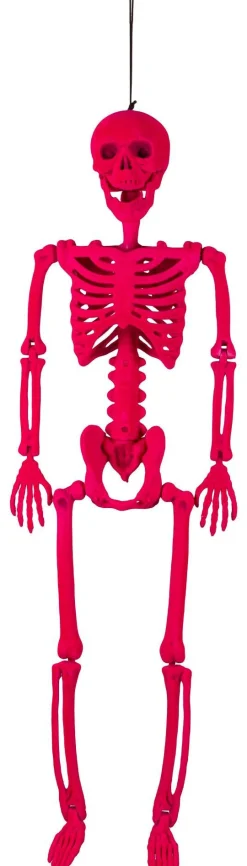 Party City Window & Wall Décor|Neon Pink Black Light Reactive Flocked Skeleton Hanging Decoration, 36In