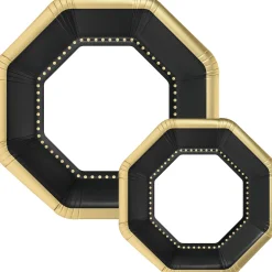 Party City The Nightmare Before Christmas|Octoganal Premium Paper Dinner (10.25In) & Dessert (7.5In) Plates With Gold Border, 20Ct