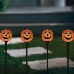 Party City Yard Stakes & Signs|Pumpkin Solar Led Plastic Walkway Lights, 9.9Ft X 1.6Ft, 4Ct