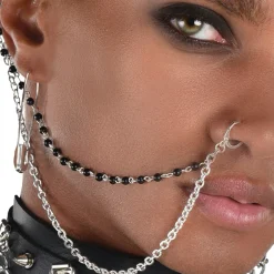 Party City Jewelry-Punk Jewelry Set, 3Pc - Safety Pin Earrings & Nose To Ear Chain