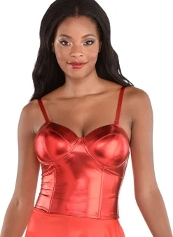 Party City Corsets-Red Sleek Corset For Adults With Removable Straps