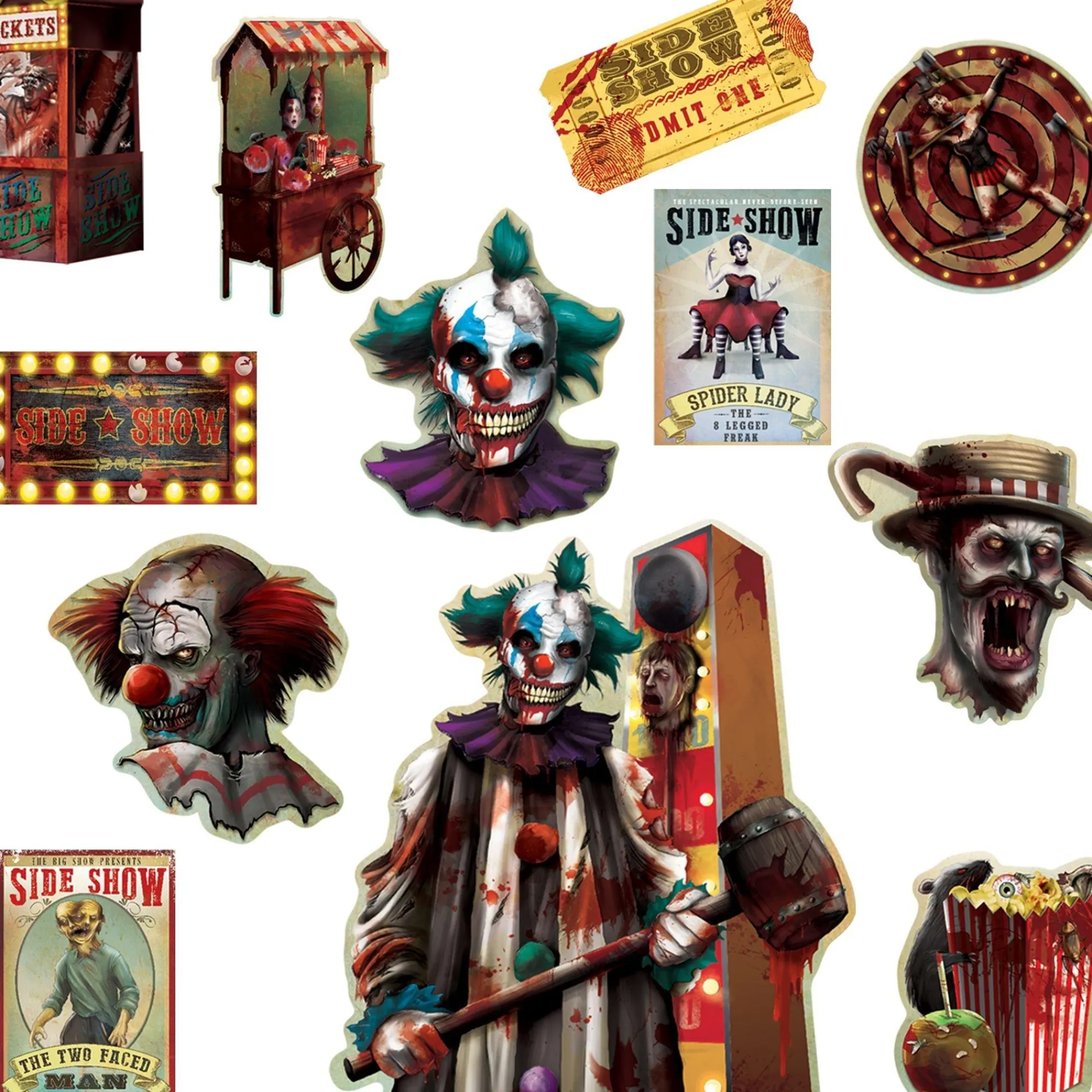 Party City Window & Wall Décor|Side Show Cutouts 12Ct - Creepy Carnival