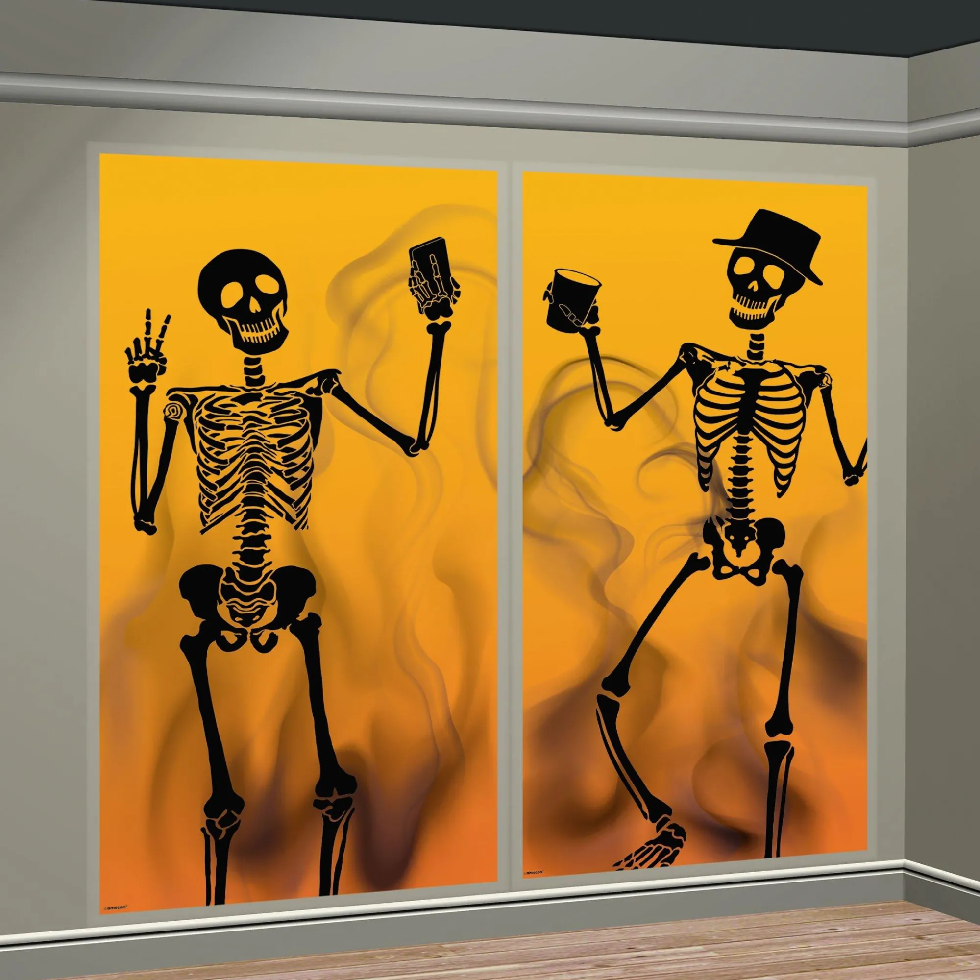 Party City Window & Wall Décor|Skeleton Party Window Silhouette Plastic Scene Setters, 33In X 65In, 2Pc