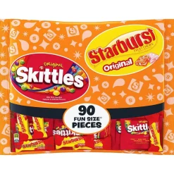 Skittles,Starburst Bulk Candy-Skittles & Starburst Original Fun Size Variety Mix, 34.7Oz, 90Pc