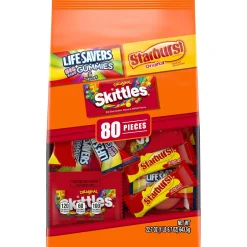 Skittles,Starburst Bulk Candy-Skittles, Starburst, & Life Savers Gummies Fun Size Variety Bag, 22.7Oz, 80Pc