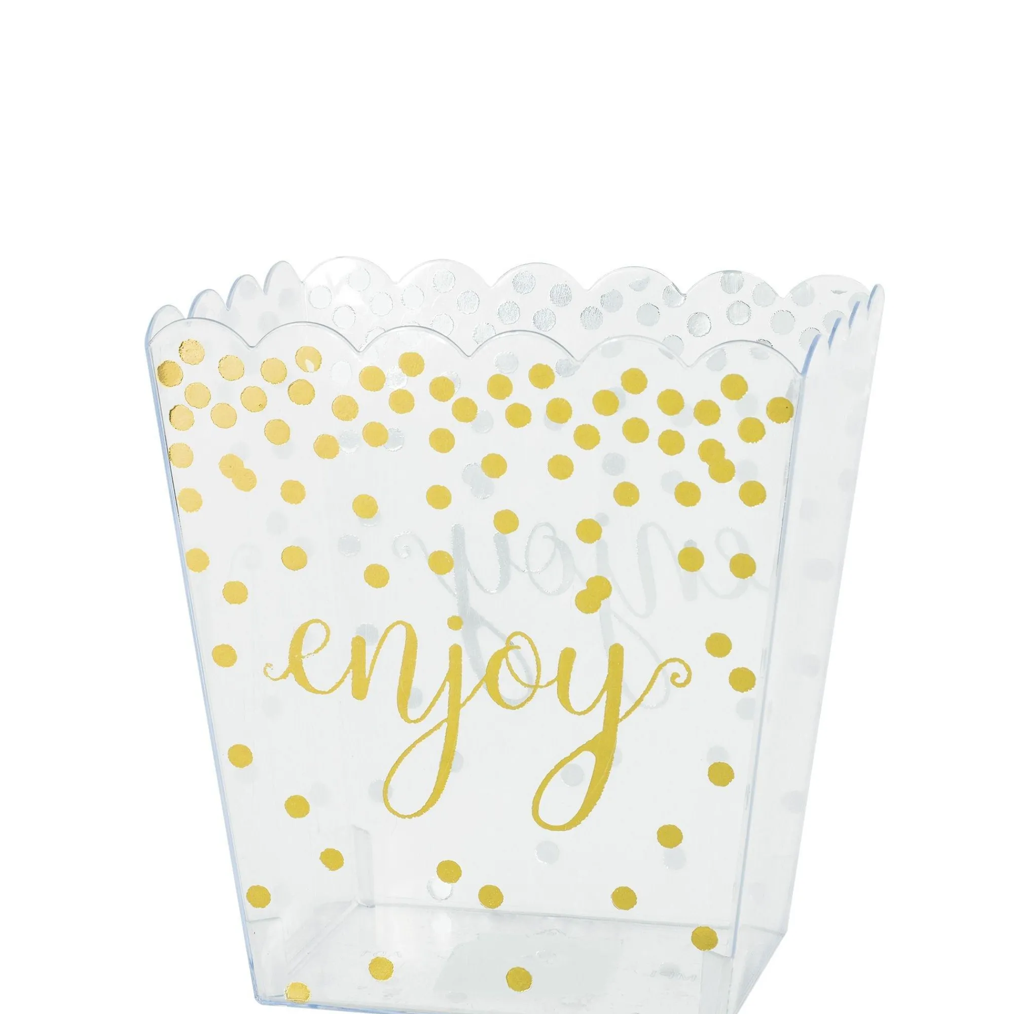 Party City Candy Buffet By Color-Small Metallic Gold Polka Dots Plastic Scalloped Container