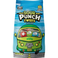 Sour Punch Bulk Candy- Twists, 185Ct - Blue Raspberry, Cherry, Green Apple & Strawberry