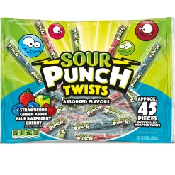 Sour Punch Bulk Candy- Twists, 45Ct - Blue Raspberry, Cherry, Green Apple & Strawberry
