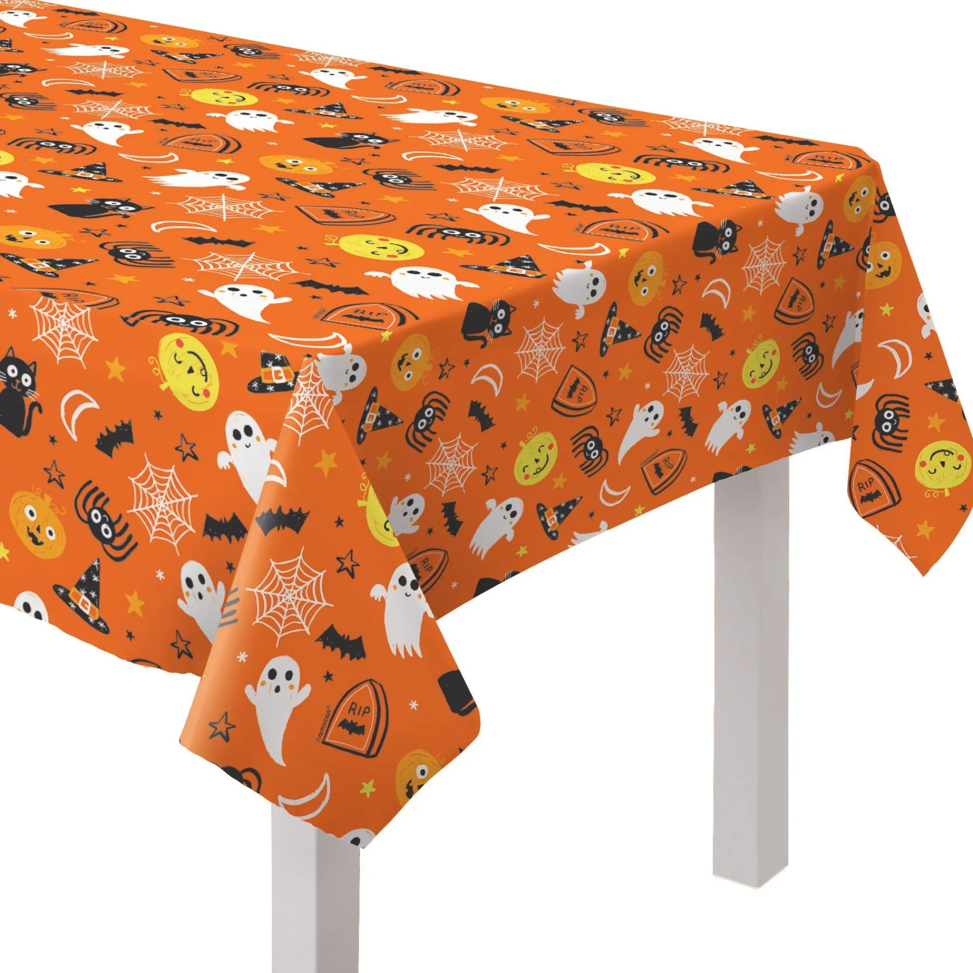 Party City Spooky Friends|Spooky Friends Halloween Flannel-Backed Vinyl Tablecloth, 52In X 90In