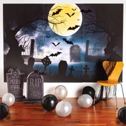 Party City Window & Wall Décor|Spooky Moonlit Cemetery Halloween Backdrop Kit, 100In X 65In