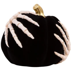 Party City Home Décor|Velvet Skeleton Resin & Stone Pumpkin, 5.4In