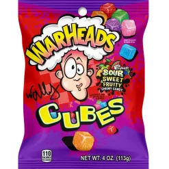 Warheads Bulk Candy- Cubes, 4Oz - Orange, Watermelon, Blue Raspberry, Black Cherry, Strawberry & Green Apple