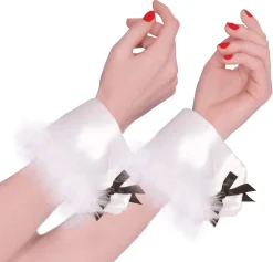 Party City Gloves-White Bunny Marabou Cuffs