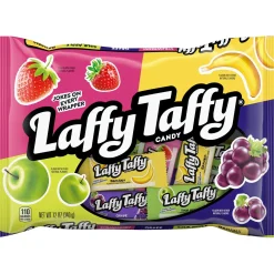 Party City Bulk Candy-Willy Wonka Laffy Taffy Candy Bag, 36Pc - Banana, Grape, Sour Apple, & Strawberry