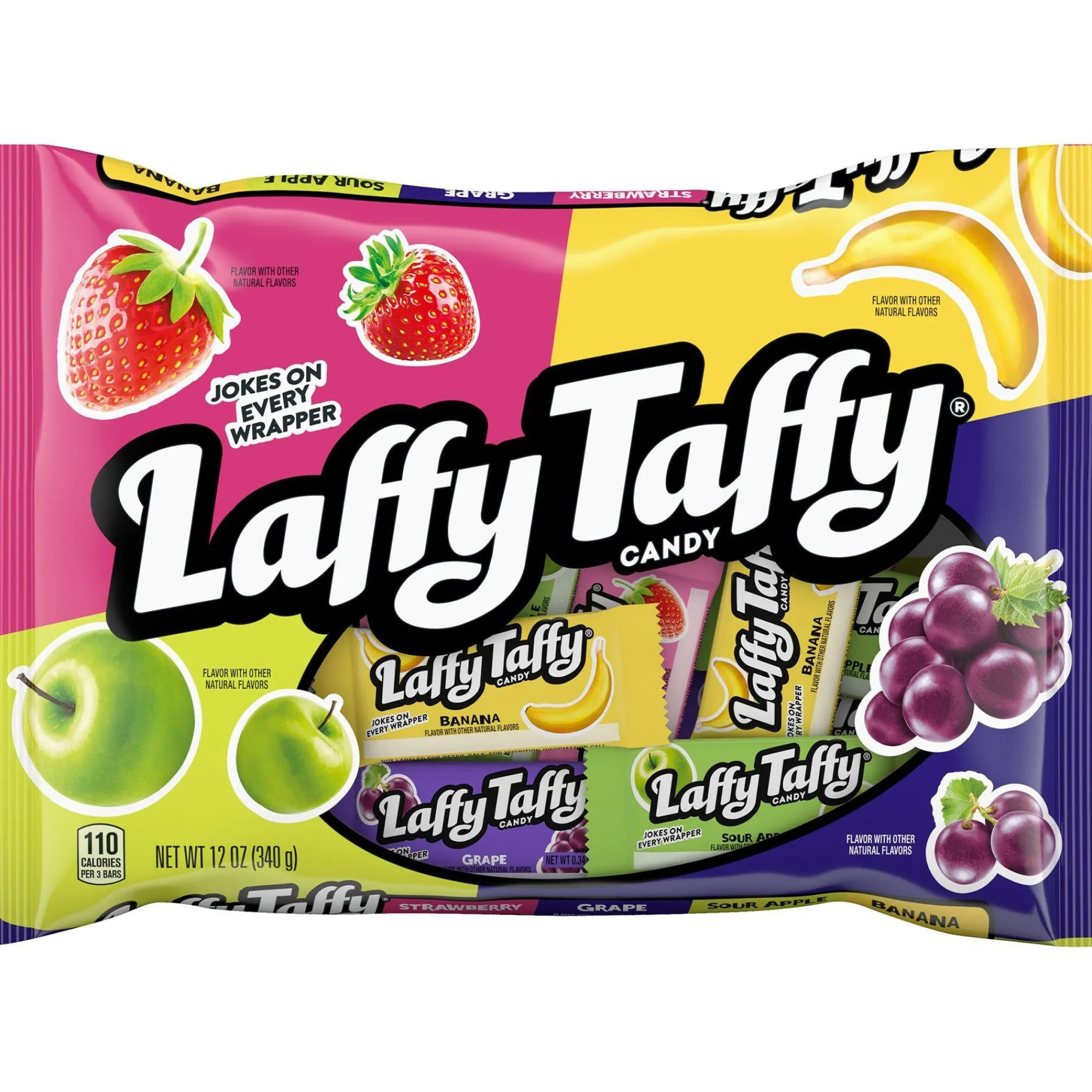 Party City Bulk Candy-Willy Wonka Laffy Taffy Candy Bag, 36Pc - Banana, Grape, Sour Apple, & Strawberry